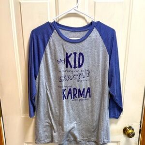 Funny Gray and Blue Graphic Three Quarter Sleeve Raglan Baseball Tee